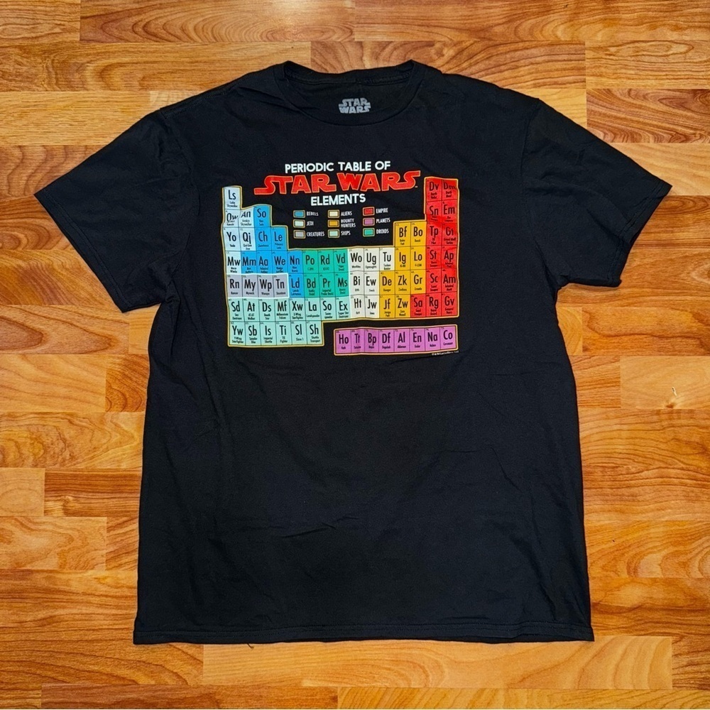 Star Wars Periodic Table of Elements T Shirt Size Large Black Graphic Print Tee